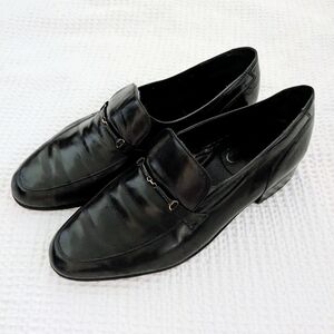 Florsheim Black Leather Loafers Women Size 8.5 Horsebit Buckle Gold